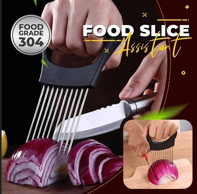2025 Upgraded Onion Slicer, Onion Holder Chopper for Slicing, Chopper Slicer Assistant Tool, Cutter for Slicing of Meat, Potato, Tomato Kitchen Gadgets (1, Black)