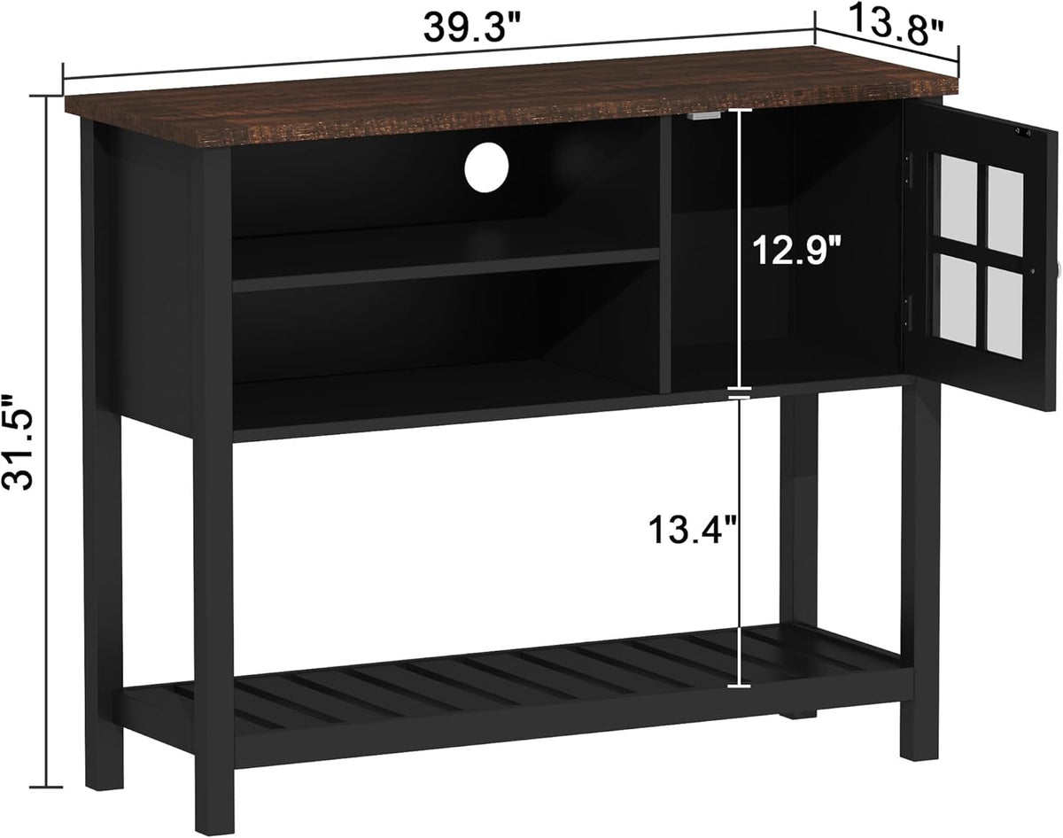 ChooChoo Farmhouse Coffee Bar Cabinet, Buffet Cabinet with Storage, Sideboard Buffet with Glass Door, Console Table for Kitchen, Hallway, Entrance, Black