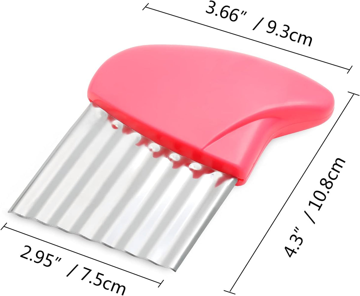 Luomorgo Stainless Steel Potato Crinkle Cutter Carrot Wavy Knife French Fry Slicer Vegetable Wavy Chopper, Pink