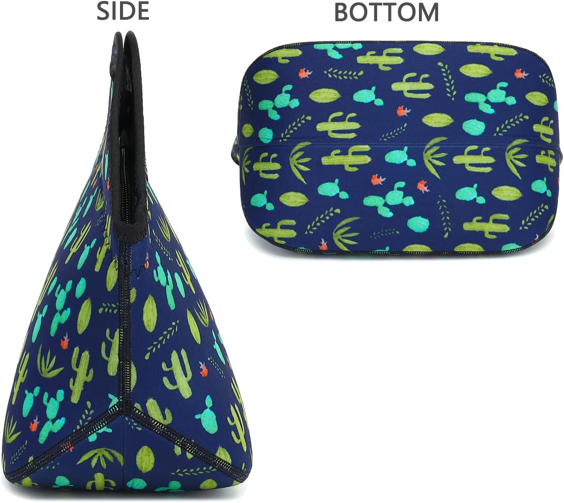 FlowFly Neoprene Lunch Tote Insulated Thermal Reusable Lunch Bag Box for Boys Men with Zipper (Cactus)