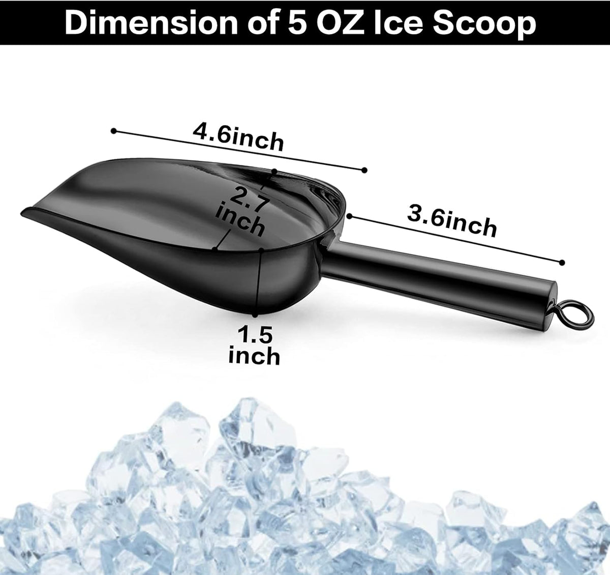 TeamFar Ice Scoop, 5oz Stainless Steel Canister Small Ice Candy Scoops for Kitchen Dispenser Buffet Jars, Healthy & Sturdy, Multi-use & Mirror Finish, Dishwasher Safe-2 PCS, Black