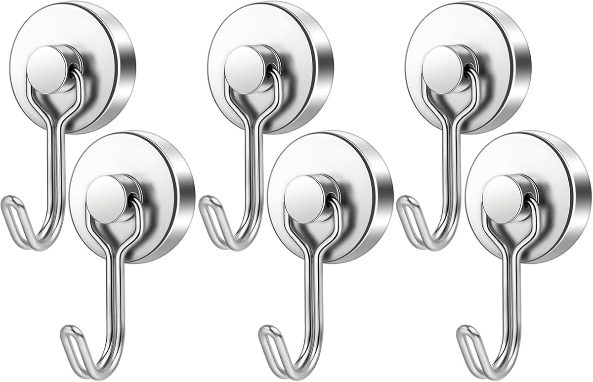 FINDMAG Strong Magnetic Hooks, 40lbs+ Magnetic Hooks Heavy Duty 2025 Cruise Ship Essentials, Strong Neodymium Magnet Hooks for Classroom, Home, Refrigerator, Locker Accessories, 6 Pack, Silver