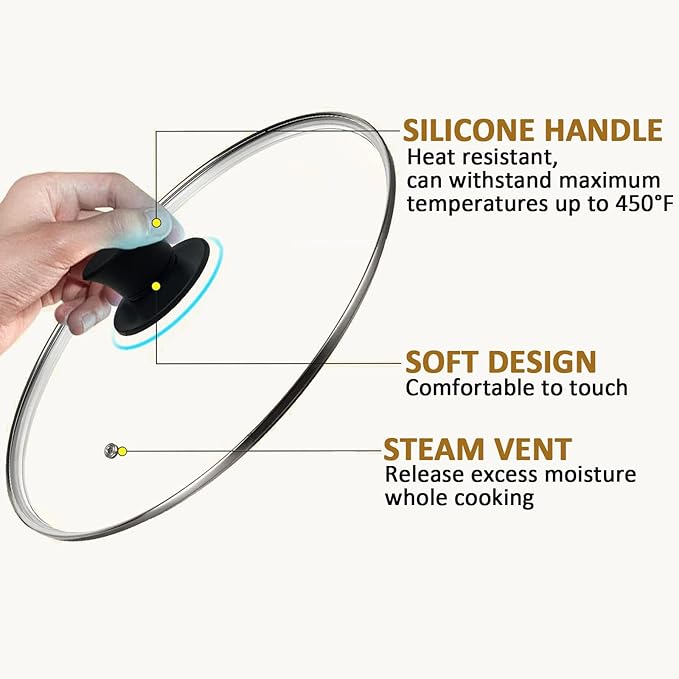 Glass Lid for Cast Iron Pan, Frying Pan, Skillet, Saute Pan, Tempered Glass Cover with Heat Resistant Handle (10.25 In, Stainless Steel Rim)