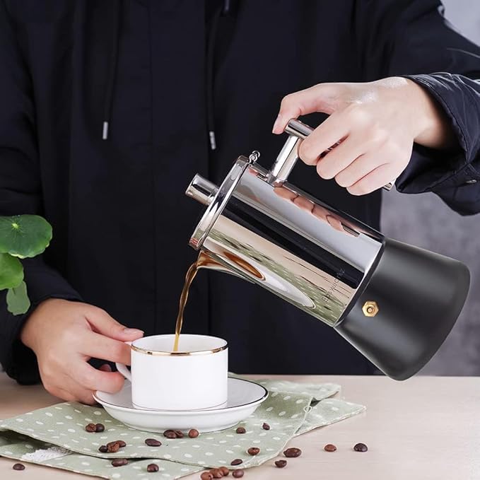 Easyworkz Diego Stovetop Espresso Maker Stainless Steel Italian Coffee Machine Maker 12Cup 17.5 oz Induction Moka Pot