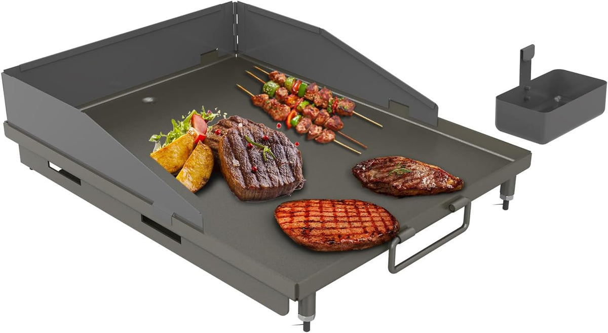 17.92" x 13.77” Flat Top Griddle for Outdoor Cooking – Durable Cast Iron Griddle for Stovetops – Premium Heavy Duty Stovetop Griddle Plate for BBQ Gas Grill - Black