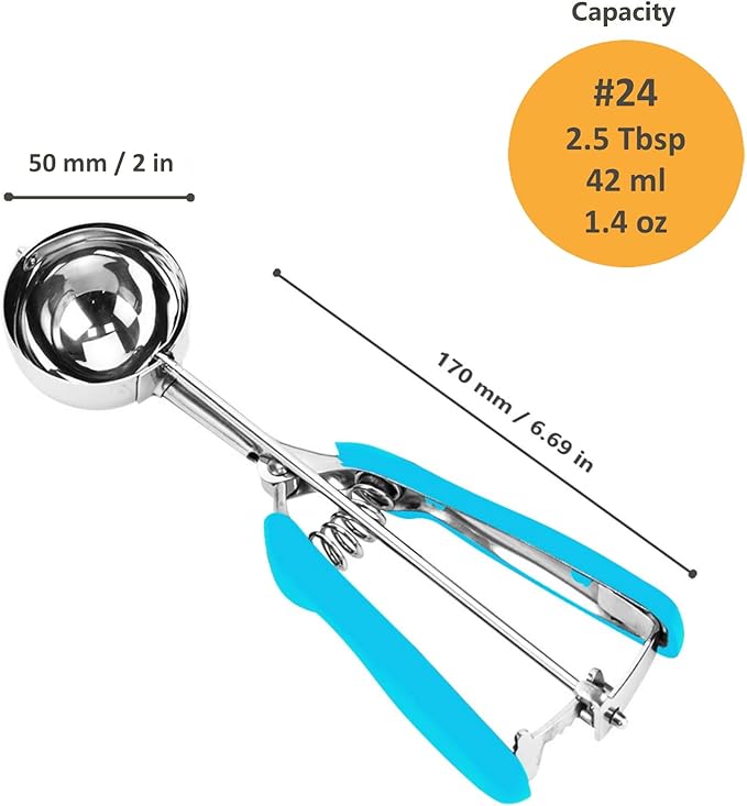 Cookie Scoop, Ice Cream Scoop, 2.5Tbsp/42ml/1.4 oz Cookie Scoops for Baking, 18/8 Stainless Steel Cookie Scooper for Baking, Cookie Dough Scoop, Ice Cream Scooper with Trigger Release (Blue)
