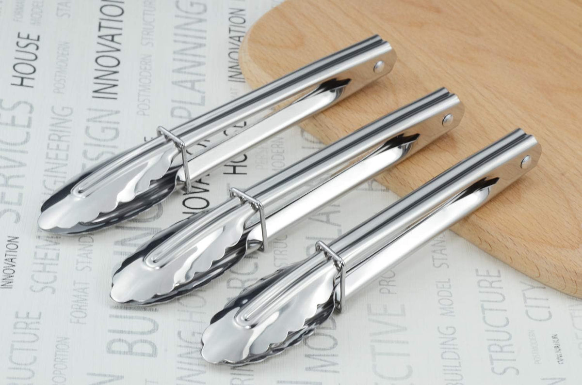 Mini Stainless Steel Serving Tongs Small Tongs for Serving Food Cooking Salad Grilling (7-Inch 3 Pieces)