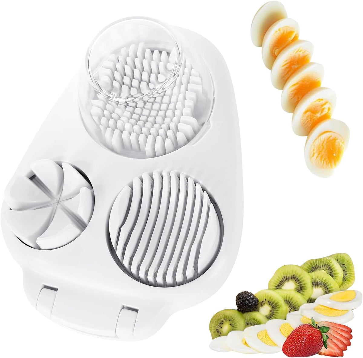 Nxyznmql3-In-1egg Slicer For Hard Boiled Eggs,Stainless Heavy Duty Steel Egg Slicer Kitchen Gadget, Fit Strawberry,Apple,Banana,Cherry,Tomato,White