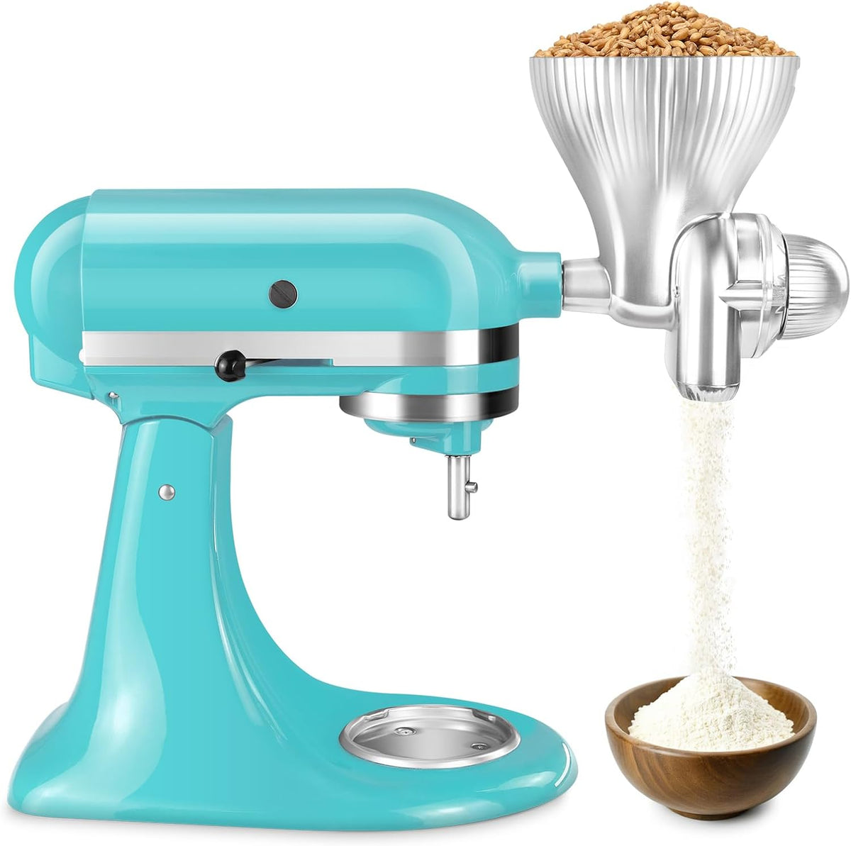 Grain Mill Attachment for Kitchenaid Stand Mixer, Kitchen Aid Accessories and Attachments Flour Mill, Mixer Attachment Wheat Grinder Fit for Grinding Wheat, Corn, Oats, Buckwheat and Other Cereals