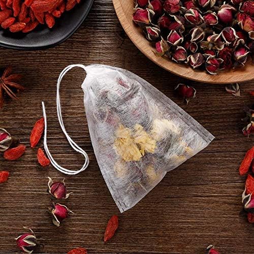 100 Pcs Disposable Tea Bags for Loose Leaf Tea, Biodegradable Tea Filter Bags with Drawstring, Corn Fiber Empty Tea Bags for Loose Leaf Tea (3.54 x 2.75 inch)