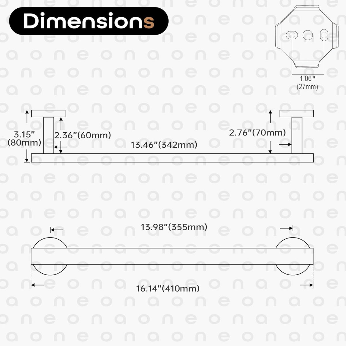 16 Inch Bathroom Towel Bar Bath Towel Rack Kitchen Towel Holder Towel Hanger Wall Mounted SUS304 Stainless Steel 2 Pack Matte Black AN4001MB-L16-P2