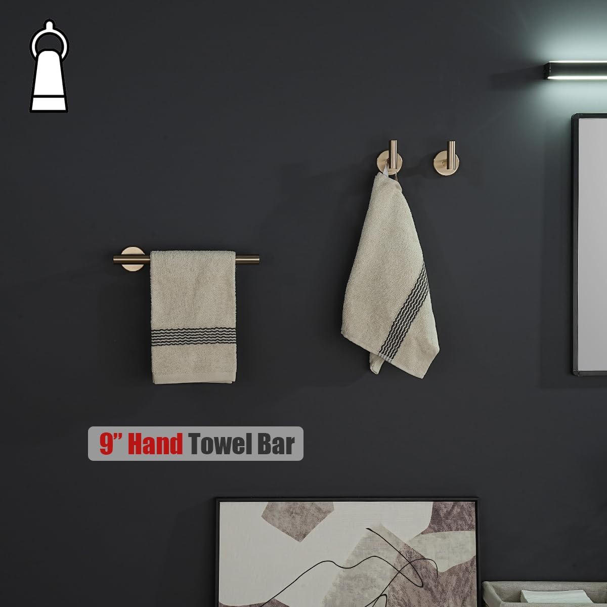 JQK Hand Towel Holder Towel Ring Champagne Bronze, 10 Inch Thicken 0.8mm 304 Stainless Steel Bathroom Hand Towel Bar, 9 Inch Useable Length Wall Mount Towel Rack, THH110L9-CB