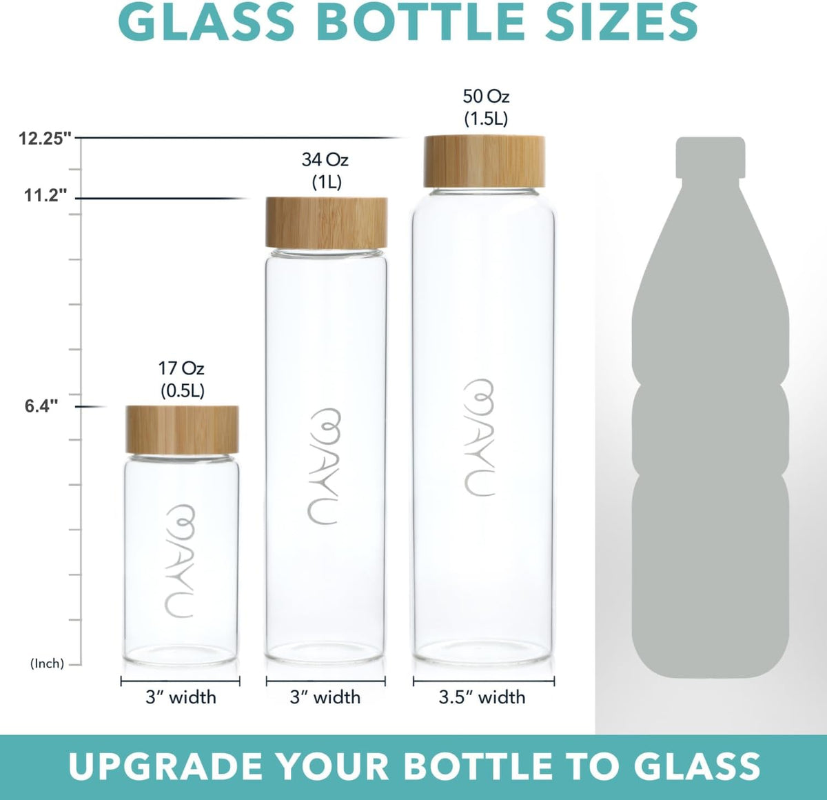 mayu Glass Travel Water Bottle | Sustainable Borosilicate Glass Bottle with Bamboo Lid & Sieve – Plastic-Free, Leak-Resistant Hydration for Home, Gym & On-the-Go (1.5L)
