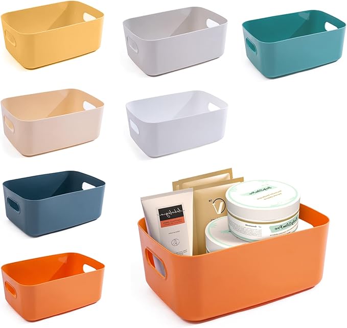 OWill 7 Pcs 2.1 L Plastic Storage Bins and Baskets for Efficient Home Classroom Organization Small Containers in Multicolour for Kitchen, Cupboard box, and Bathroom Organizer on Shelves and Tubs