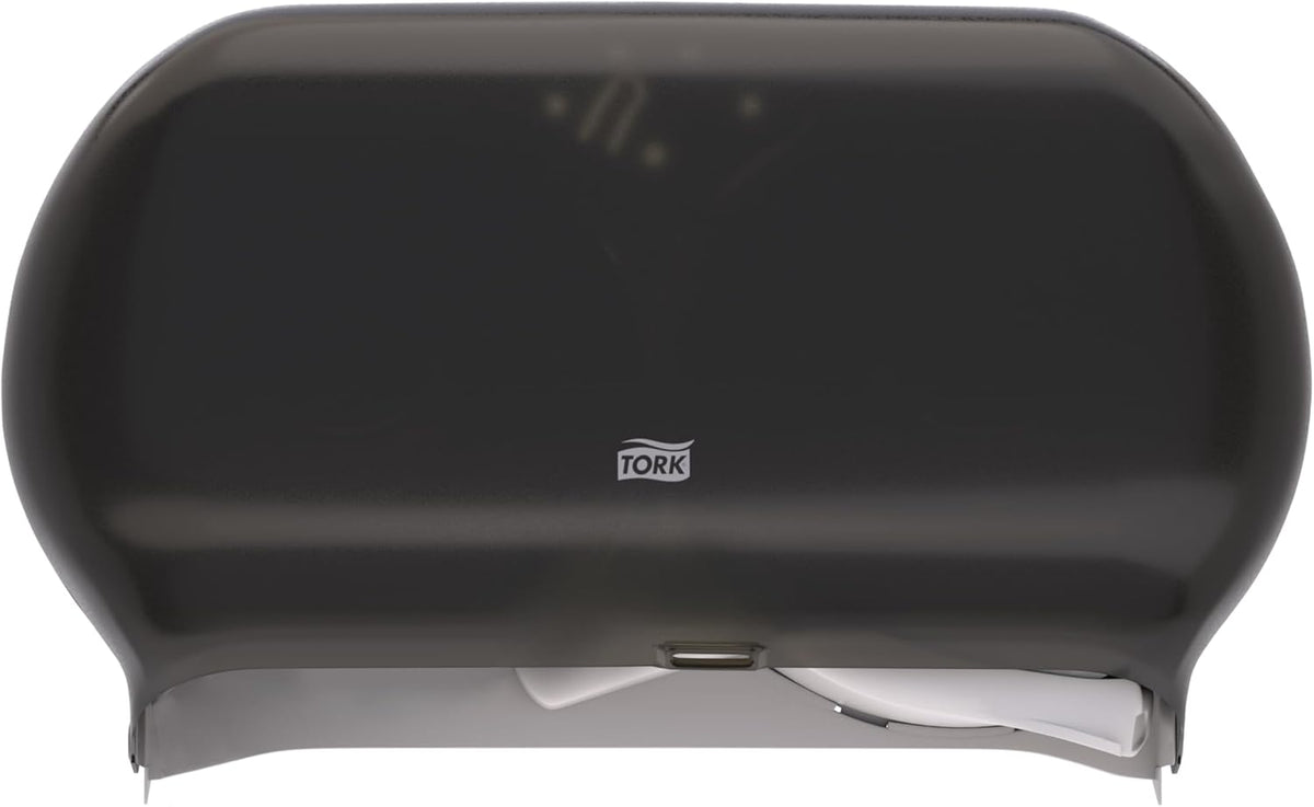 Tork Twin Jumbo Toilet Paper Roll Dispenser Smoke T22, Refill Indicator Window, 56TR