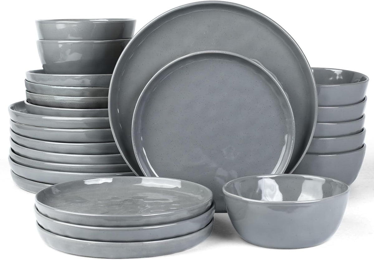 Famiware Mars Plates and Bowls Set, 24 Pieces Dinnerware Sets, Dishes Set for 8, Dark Gray