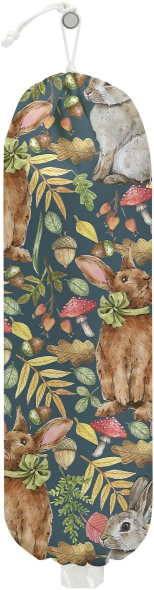 Rabbit Bunny Plastic Bag Holder, Wall Mount Grocery Bag Holder, Plastic Storage bag, Pull Rope Free Adjustment, Plastic Bag Holders for Grocery Bags, Plastic Bag Dispenser for Home Kitchen
