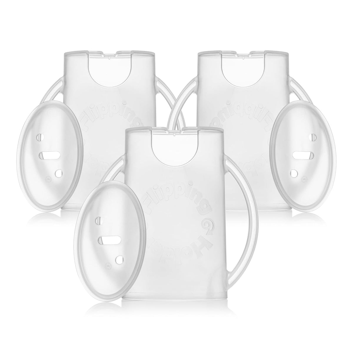 Squeeze Proof Food Pouch Holder for Toddlers, Babies, Kids, Mess Free No Squeeze Juice Box Drink Holder with Easy Grip Handles and Lid - Made in USA (White 3 Pack)
