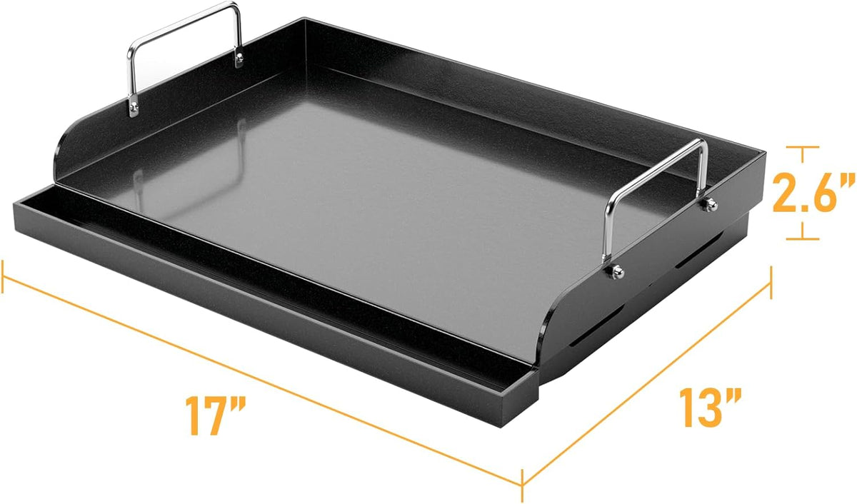 Utheer 17" x 13" Nano-Ceramic Nonstick Griddle for Gas & Charcoal Grills – Universal Flat Top Griddle with Grease Groove/Reinforced Ridges/High Sidewalls, Perfect for Healthy Cooking,Parties & Camping