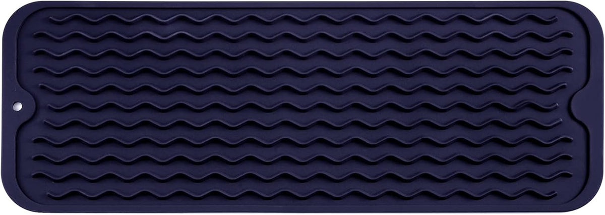 Silicone Dish Drying Mat for Multiple Usage,Easy clean,Eco-friendly,Heat-resistant Silicone Mat for Kitchen Counter,Sink,Bar,Bottle,or Cup Navy Blue M 17 inches x 6 inches