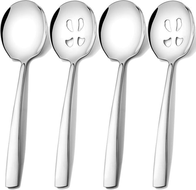 Extra Large Serving Spoons Set 11.7-Inch Serving Slotted Spoon x 2 Serving Spoon x 2, 18/8 Stainless Steel Big Serving Utensil for Buffet, Parties, Catering - Dishwasher Safe(4-Pack, Silver)