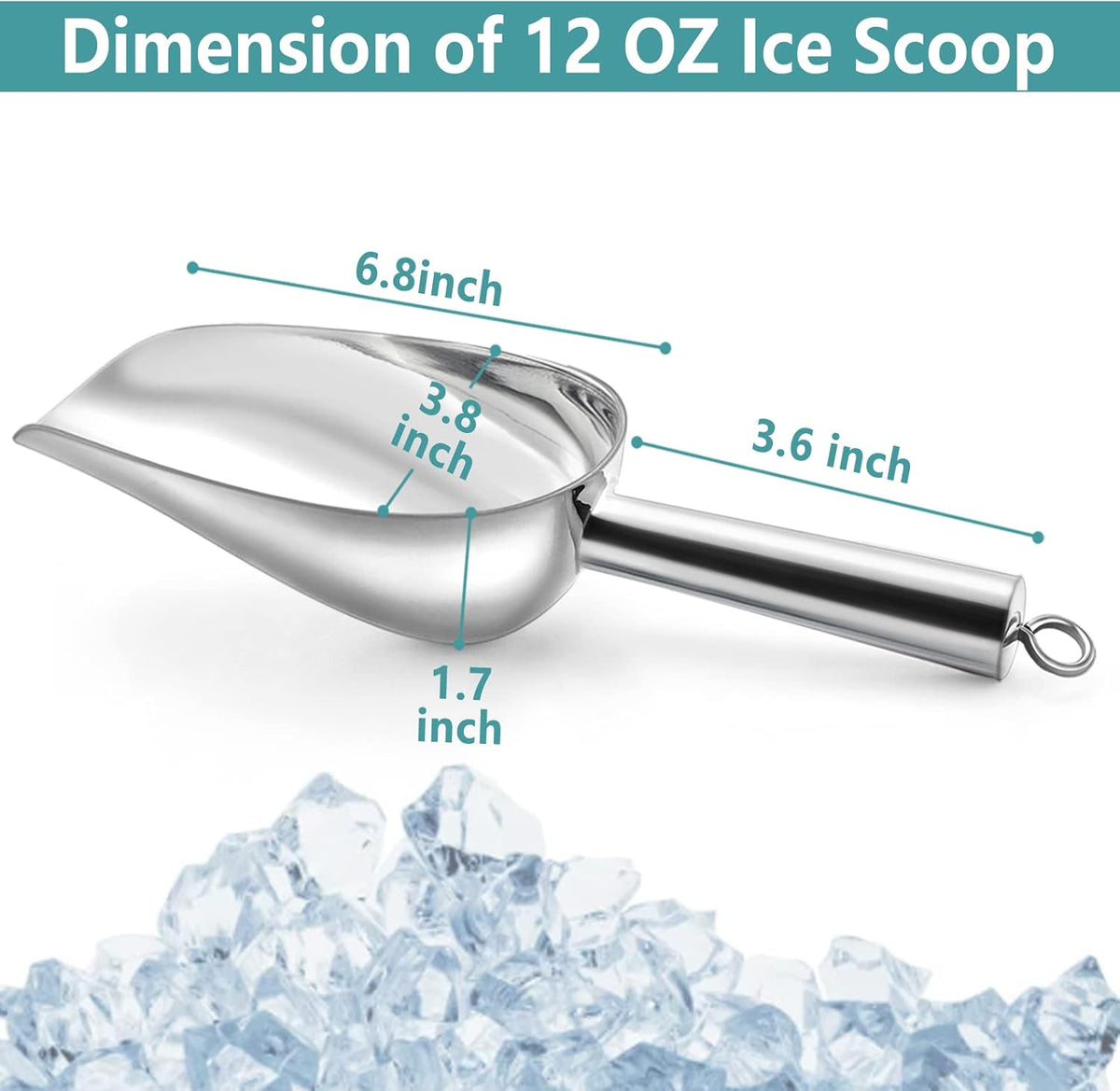 TeamFar 12oz Ice Scoop, Stainless Steel Metal Food Scoop Ice Scooper for Bar Kitchen Party, Multifunction & Easy Storage, Non-Toxic & Sturdy, Smooth Edge & Mirror Polish, Dishwasher Safe