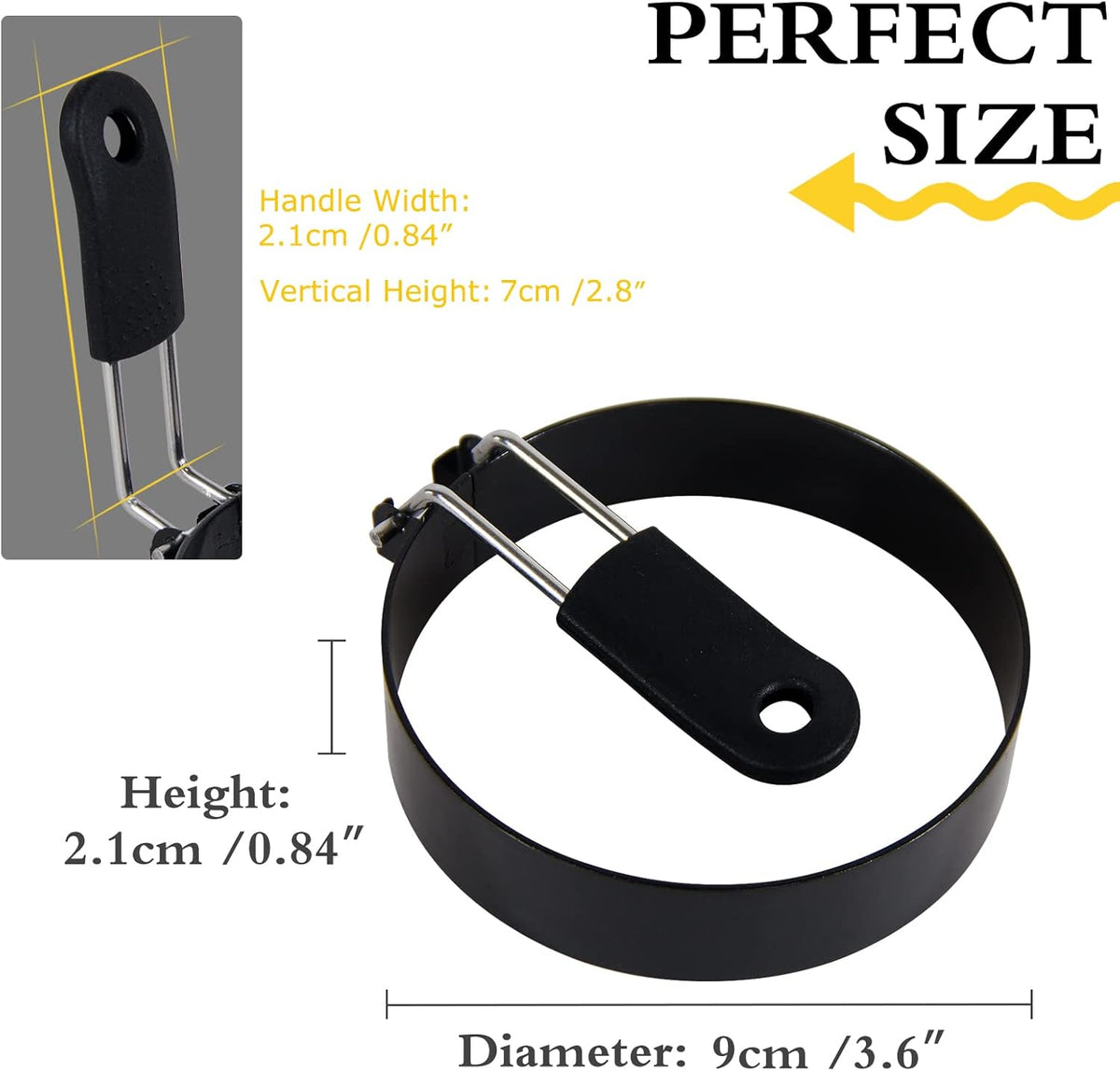 3 packs 3.5'' Egg Rings Set with Silicone Handle, Stainless Steel Egg Cooking Rings，Nonstick，For Frying Eggs and Egg Mcmuffins, Egg Mold For Breakfast