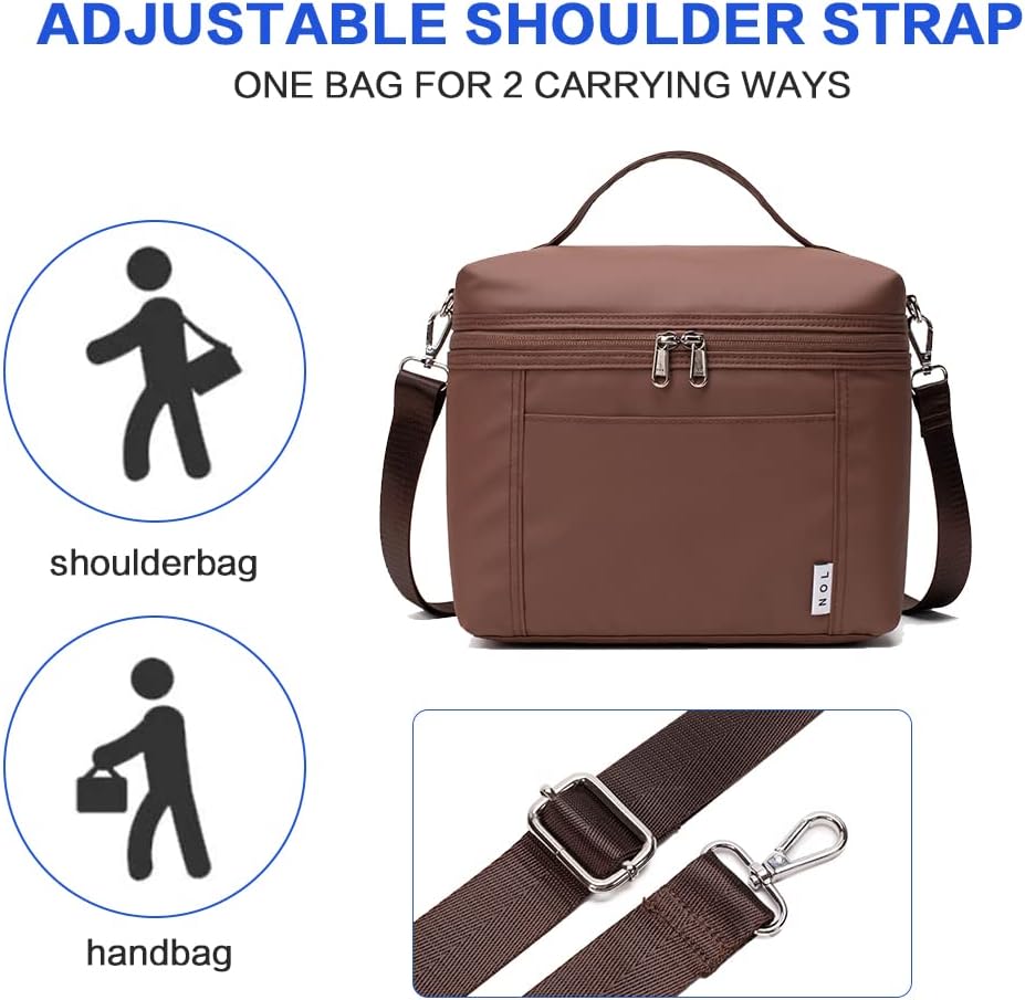 NOL Natural Organic Lifestyle Small Insulated Lunch Bags for Women Cooler Bag Lightweight Nylon Waterproof Lunch Box for Work（Small，coffee）