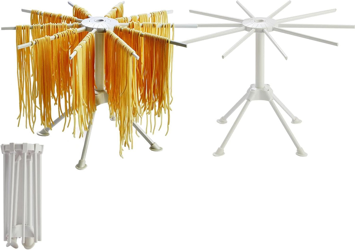 2 Pack Foldable Pasta Drying Rack, Homemade Fresh Spaghetti Stand Collapsible Dryer Noodle Hanger for Kitchen with 10 Arms, White