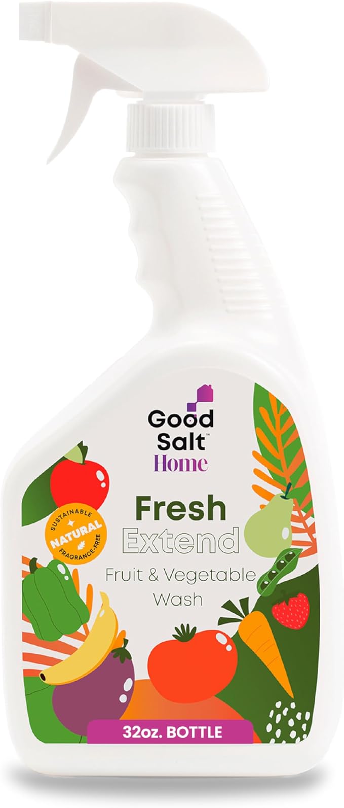 Good Salt Home Fresh Extend Fruit and Vegetable Wash, Natural Produce Cleaner, Made in the USA, 32 Ounce Bottle