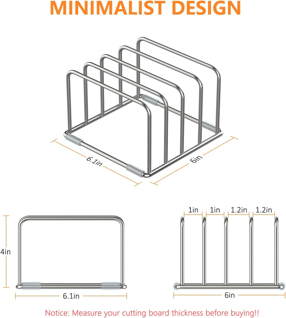 Cutting Board Holder Stand, Chopping Board Storage Rack, Cutting Board Organizer, 304 Stainless Steel Chopping Board Holder, Cookie Sheets Organizer 1.0+1.2 Inch Width Slots(Large)