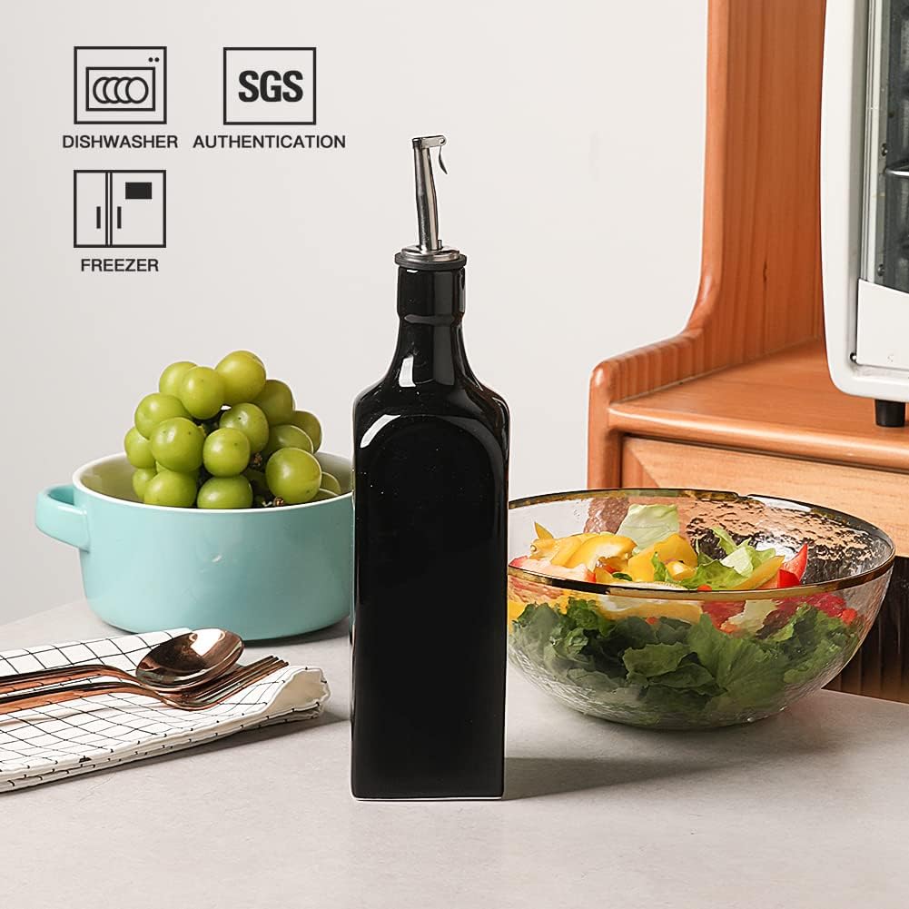 Sweejar 19 Fl Oz Ceramic Olive Oil Dispenser Bottle with Spout, Large Oil Dispenser for Kitchen, Opaque EVOO Oil and Vinegar Cruet for Cooking, Oil Container for Avocado Oil, Pack of 1 (Black)