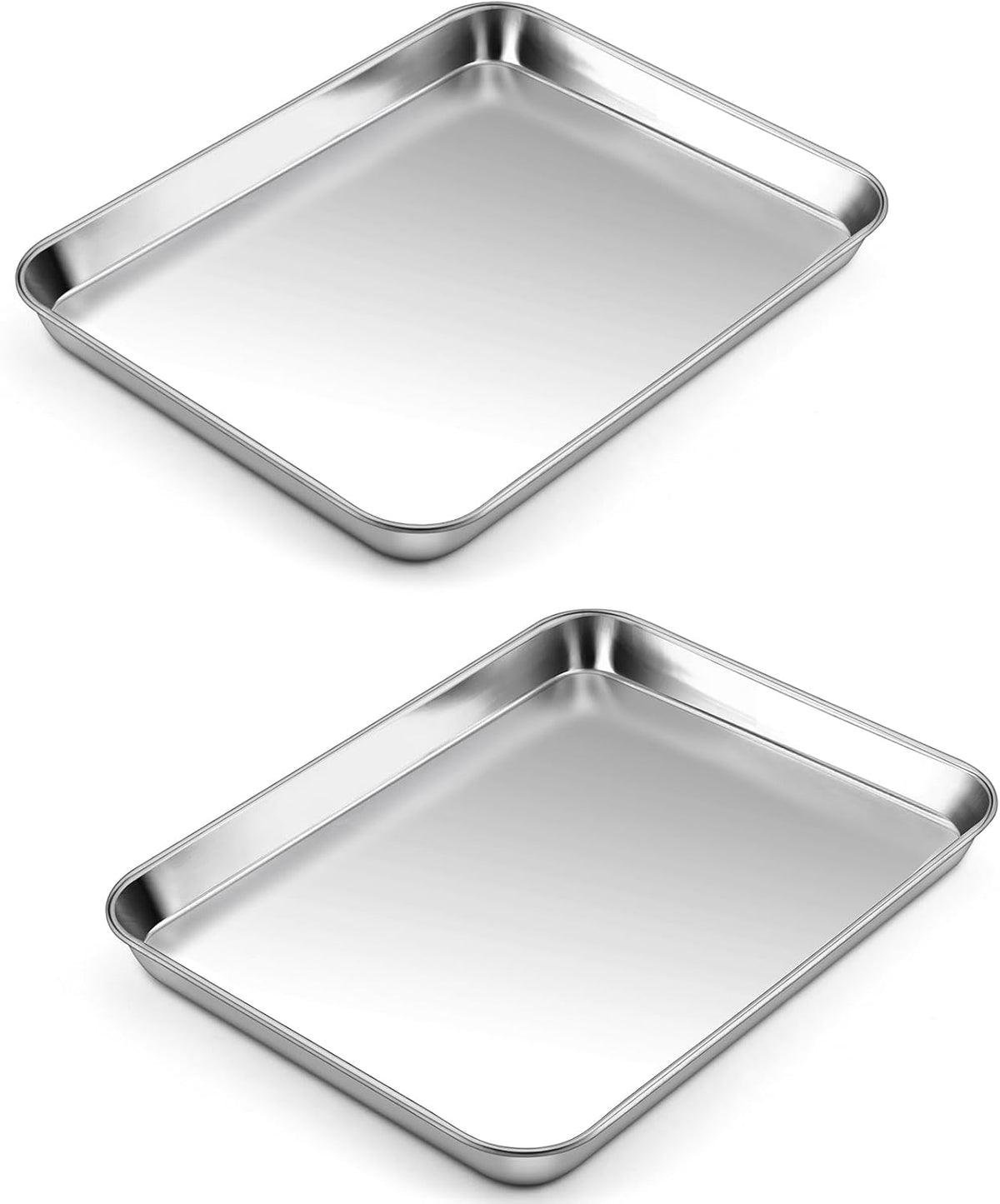 P&P CHEF 10.5 Inch Baking Cookie Sheet, Oven Pan Tray Stainless Steel Sheet Pan for Kitchen, Oven Bakeware for Multi Uses, Shiny Look & Dishwasher Safe, Healthy & Heavy Duty, 2Pcs