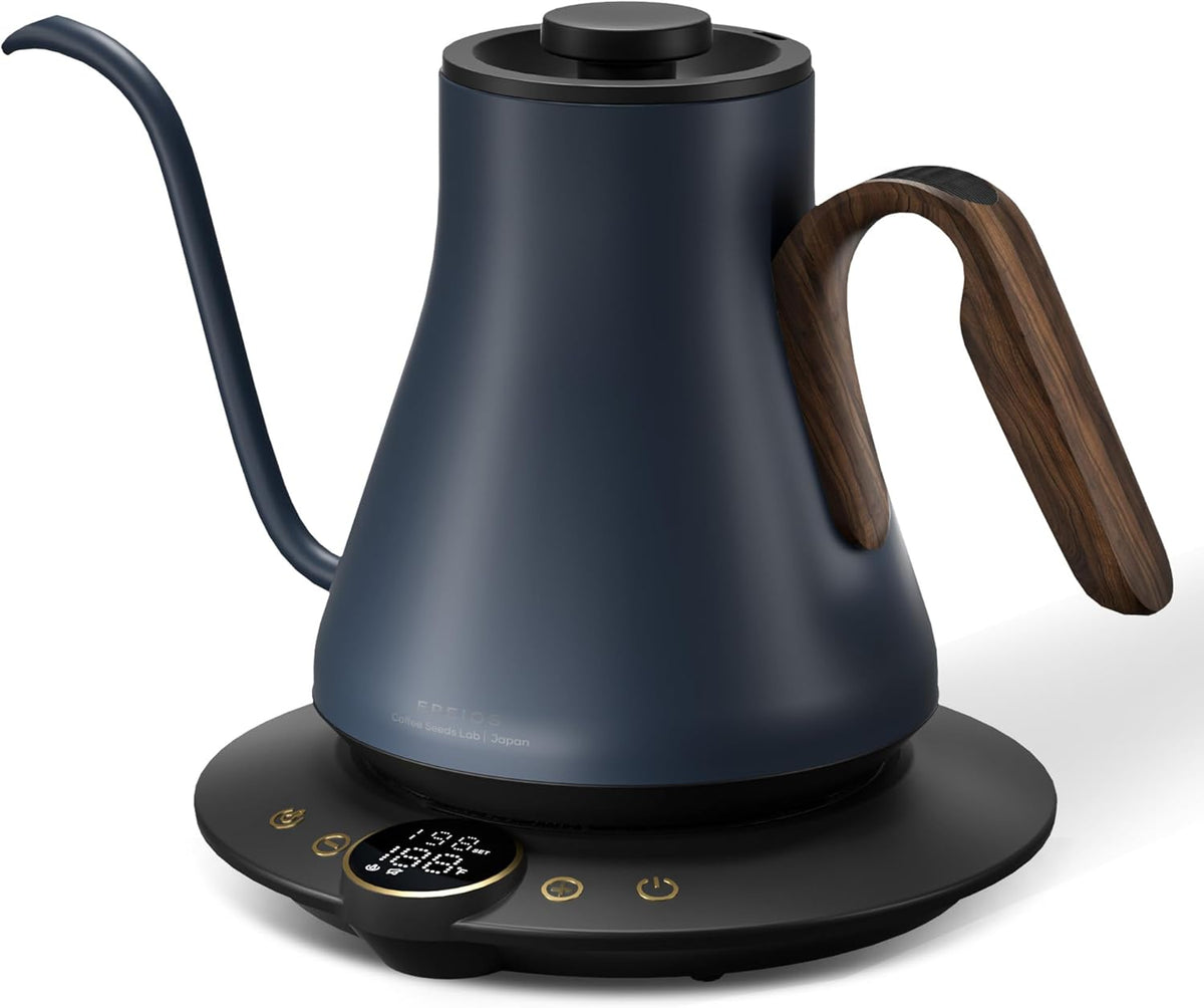 Cocinare FLOW B9 Gooseneck Electric Kettle, Precise Temperature Control for Pour-Over Coffee & Tea Brewing, Stainless Steel Interior, Rapid Heating for Boiling Water 1500W/0.9L (Blue Wooden)