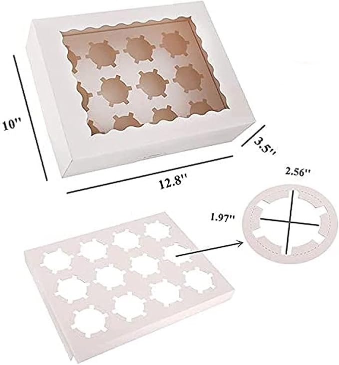 Rarapop 6 Pack Cupcake Boxes Hold 12 Standard Cupcakes, Food Grade Cupcake Holders Bakery Carrier Boxes with Windows and Inserts for Cupcakes, Muffins and Pastries