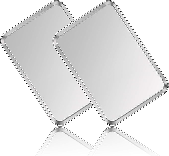 Stainless Steel Baking Sheet Set of 2, Deedro Cookie Sheet Metal Baking Pan Oven Tray, Non Toxic & Heavy Duty, Rust Free & Mirror Finish, Easy Clean & Dishwasher Safe, 17.3 x 12.3 x 1 Inch