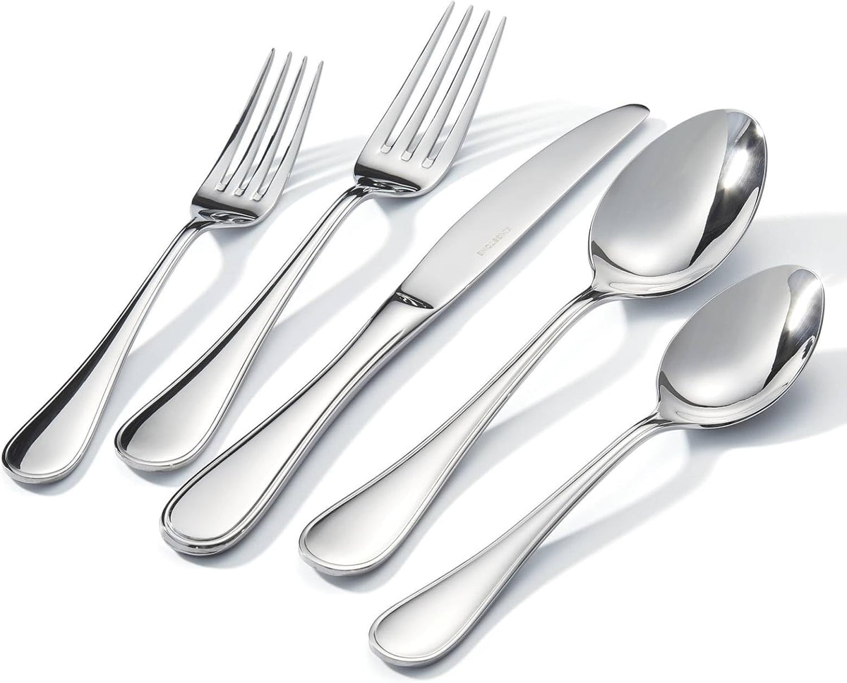 KINGSTONE 60 Piece Teardrop Silverware Set for 12, 18/10 Stainless Steel Flatware Set, Modern Design Cutlery Set for Home/Hotel/Wedding,Mirror Polished and Dishwasher Safe