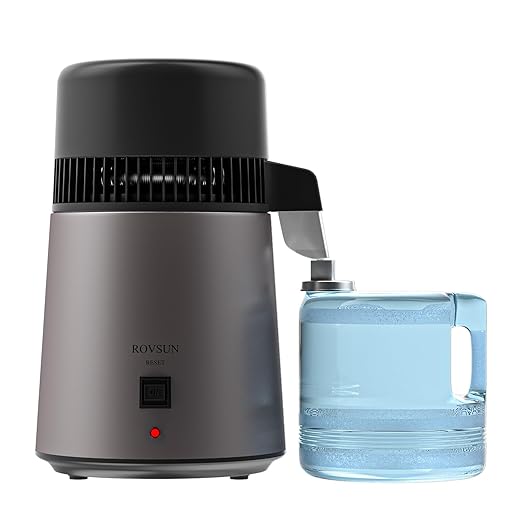ROVSUN 1.1 Gallon/4L Water Distiller for Home Countertop, Stainless Steel Interior & BPA-Free Container, 750W Distilled Water Machine Water Maker Purifier, Distilling Pure Water Maker, 1L/H, Gray