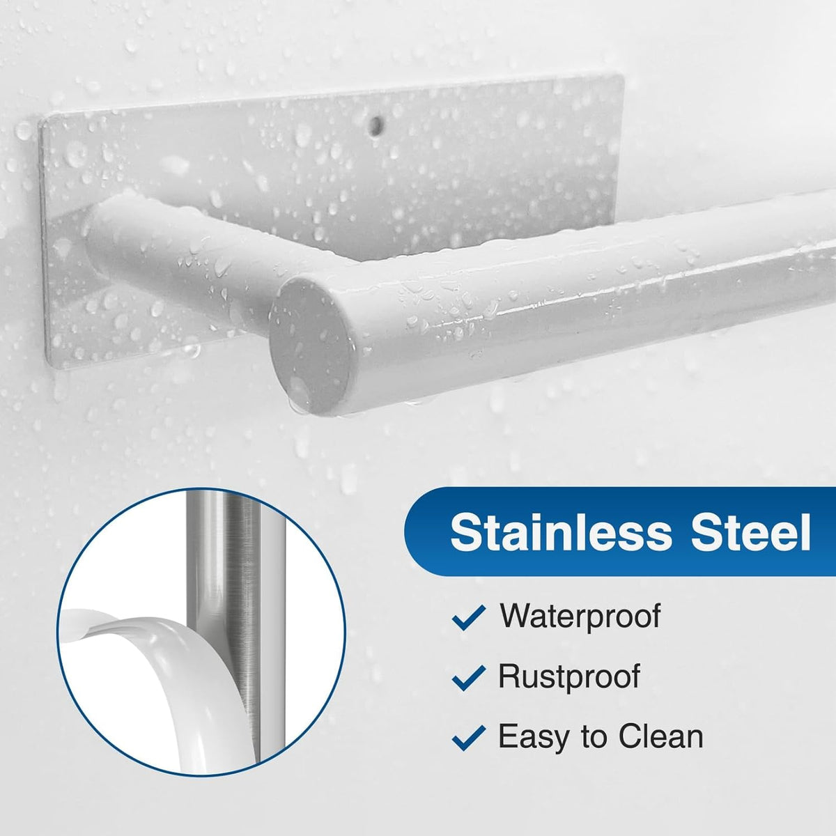 Paper Towel Holder - Self-Adhesive or Drilling, White, Wall Mounted, SUS304 Stainless Steel Kitchen Roll Dispenser Under Cabinet