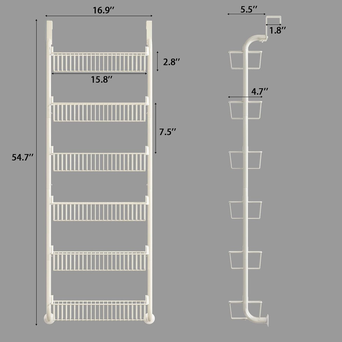 MIAOLI Over the Door Pantry Organizers and Storage, 6-Tier Spice Rack, Home & Kitchen Storage Shelves for Cabinet, Large Capacity Hanging Seasoning Organizer, Laundry Room Organization, White