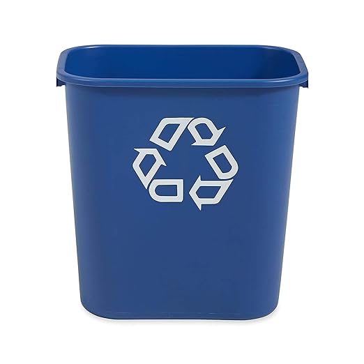 Rubbermaid Commercial Products Deskside Recycling Can, 7-Gallon/28-Quart, Blue Recycling Symbol, Plastic, for Bedroom/Bathroom/Office/Under Desk/Sink, Pack of 4