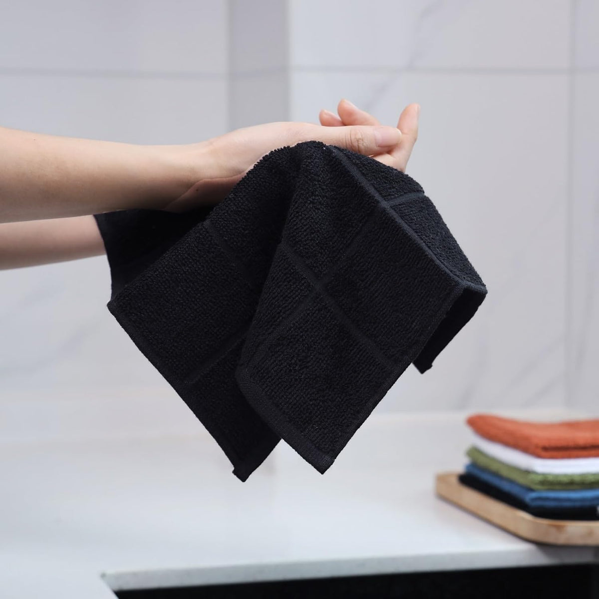 Glynniss Dishcloths Kitchen Highly Absorbent Dish Rags 100% Cotton Dish Cloths for Washing Dishes, Cleaning (Black, 11x11)