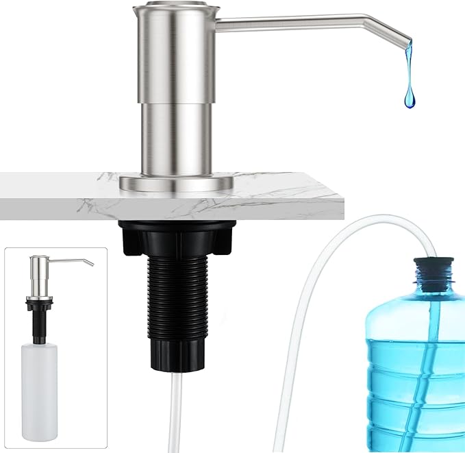 CREA Kitchen Sink Soap Dispenser Countertop for Kitchen Sink, Stainless Stee Built in Sink Soap Dispenser Brushed Nickel for Bathroom with 39" Tube Large Capacity 17 OZ Bottle