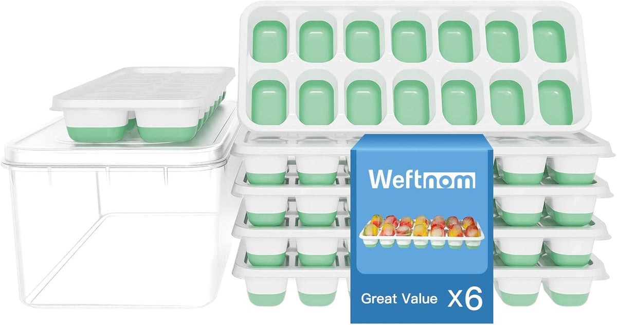 Ice Cube Tray, Ice Cube Trays for Freezer 6 Pack with Lid and Bin, Ice Tray Easy-Release, Ice Trays for Freezer Stackable, Silicone Ice Cube Tray for Drinks, Coffee - BPA-Free and Odor-Free