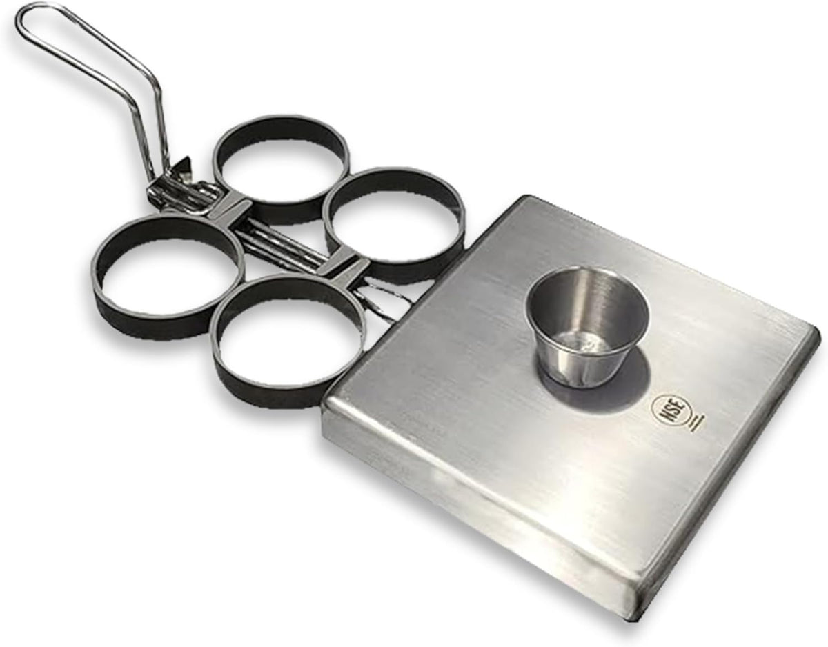 Rattleware Stainless Steel Egg Rings - Commercial-Grade, Even Cooking, Heat-Resistant Handle, Ideal for Frying Eggs - Durable & Trusted by Professional Chefs Worldwide (4 Ring Set)