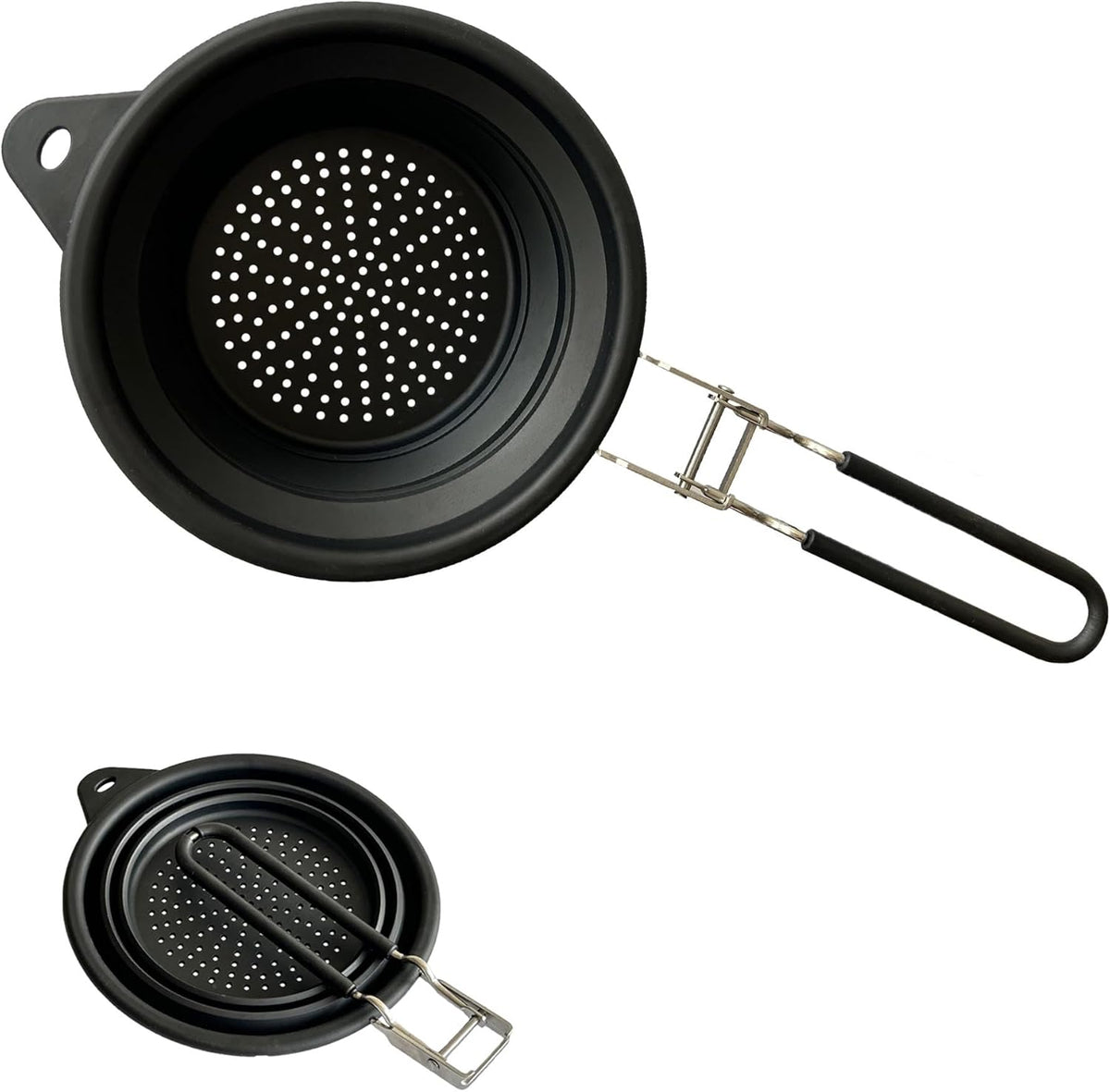 Silicone Collapsible Colander with Handle,Home/RV Kitchen Space Saving Silicone Colander,Drainage of Food,Vegetables,Fruits (Black)
