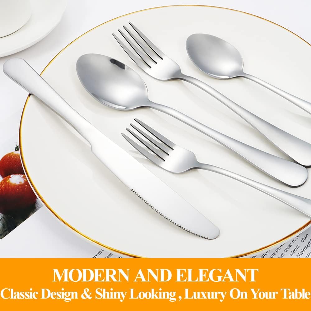 Lazycorner Silverware Set for 8, 40-Piece Food Grade Stainless Steel Flatware Set Include Fork/Knife/Spoon, Mirror Polished Eating Utensils Sets, Reusable Silverwear Cutlery Set, Dishwasher Safe