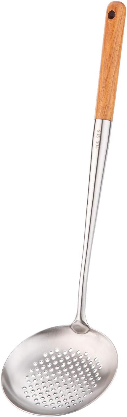 FJNATINH Solid 304 Stainless Steel Skimmer Slotted Spoon Colander Strainer Ladle for Cooking and Frying, Kitchen Utensils Wire Strainer Pasta Strainer Spoon