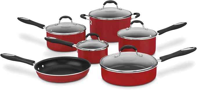 Cuisinart 55-11R 11-Piece Set Advantage Nonstick Cookware, Red