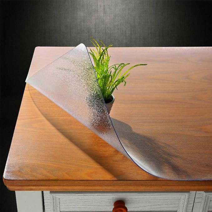 NECAUX Custom 28 x 63 Inch Frosted Table Cover Protector, 1.5mm Thick Plastic Waterproof Heavy Duty Desk Mat Tablecloth Protector for Coffee Table Sofa Table Media Stand Countertop Dining Table